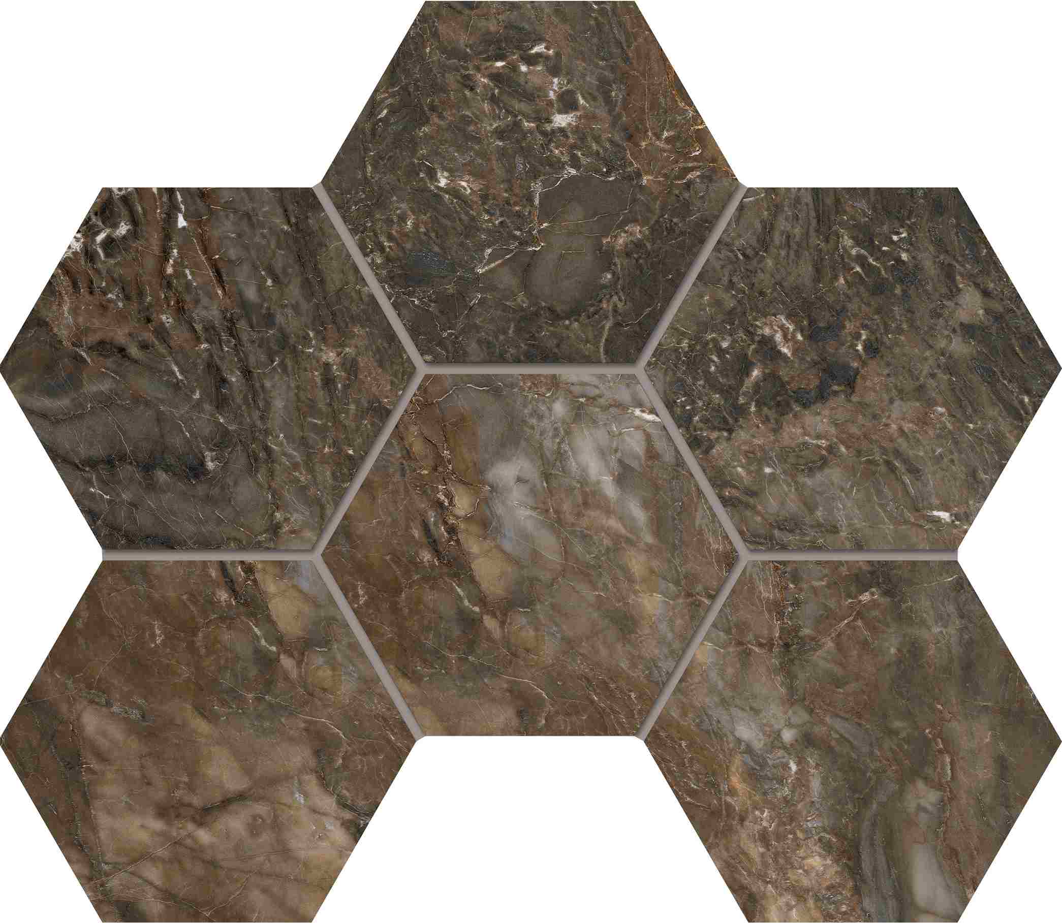 Мозаика Bernini Dark Brown Hexagon 250x285 неполированная BR04