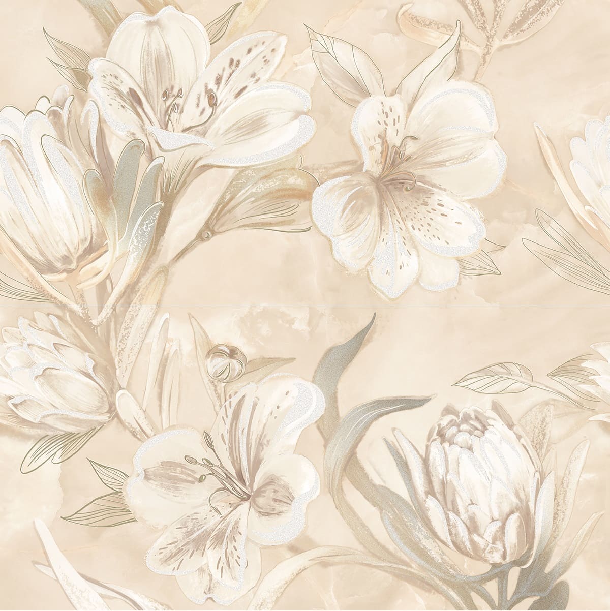 Панно настенное Opale Beige Flower 630x630 бежевое (комп. из 2 шт.)