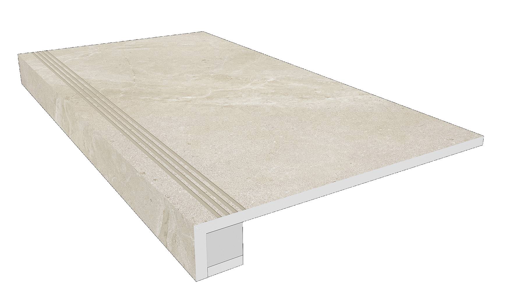 Ступень Kailas Light Beige 330x1200 (прямоугольный бортик) с насечками+подступенок 145x1200 неполир. KA02