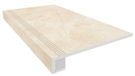 Ступень Marmulla Light Beige 330x1200 (прямоугольный бортик) с насечками+подступенок 145x1200 неполир. MA02