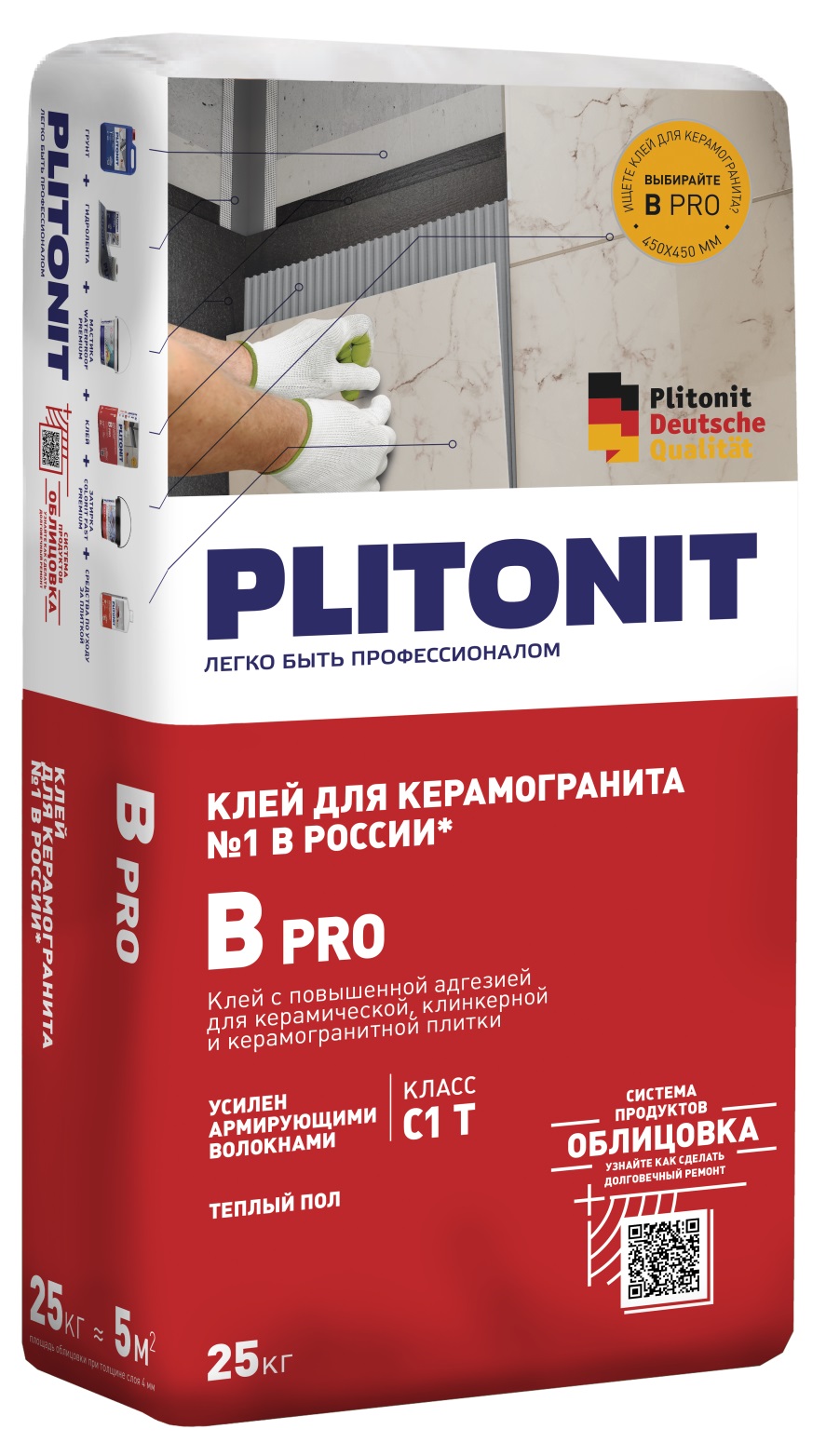 Клей Plitonit В PRO, с повышенной адгезией, 25 кг