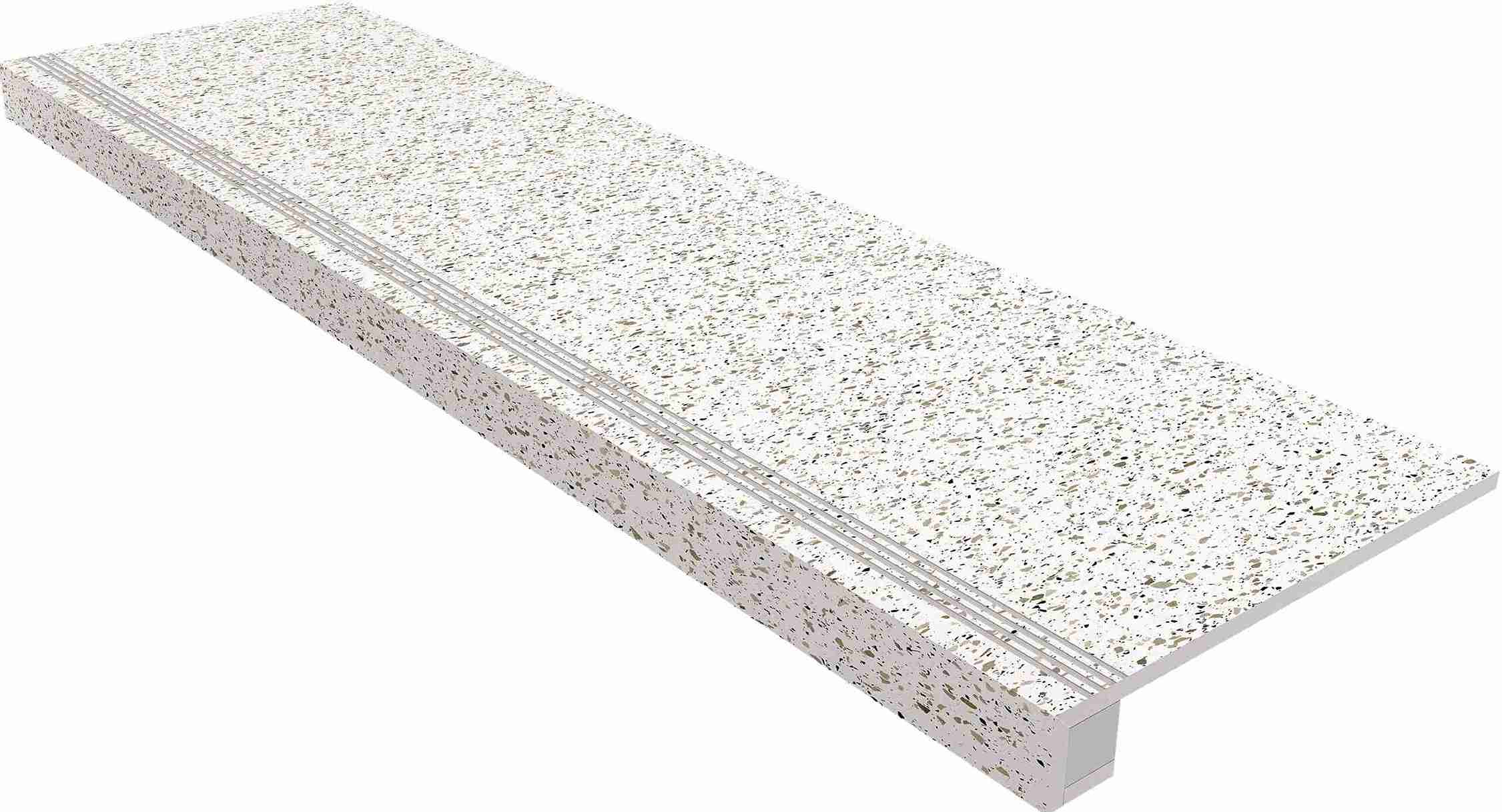 Ступень Cosmos White 330x1200 (прямоугольный бортик) с насечками+подступенок 145x1200 неполир. CM00