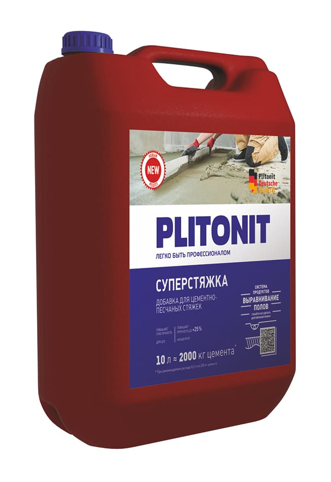 Добавка Plitonit СуперСтяжка суперводоредуцирующая, для бетонов и строительных растворов, 10 л фото