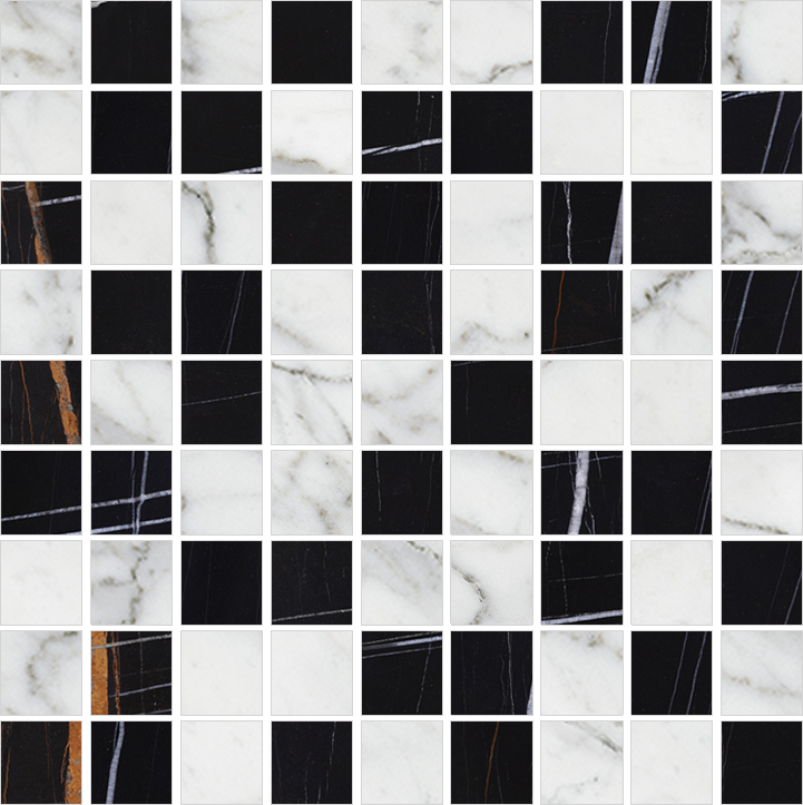 Мозаика Marble Trend Carrara/Nero Dorato (Марбл Тренд Каррара/Неро Дорато) 300x300 белая K-1000(1004)/LR/m01