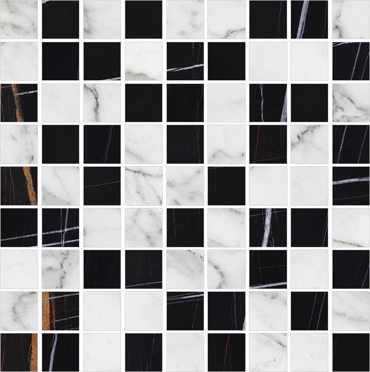 Мозаика Marble Trend Carrara/Nero Dorato (Марбл Тренд Каррара/Неро Дорато) 300x300 белая K-1000(1004)/MR/m01