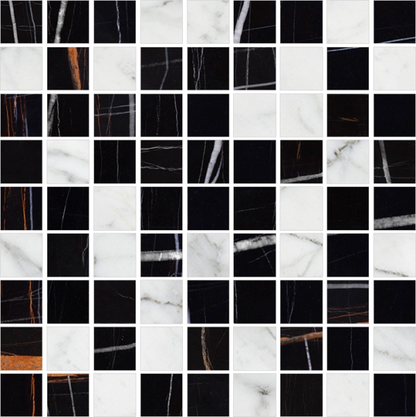 Мозаика Marble Trend Nero Dorato (Марбл Тренд Неро Дорато/Каррара)300x300 черная K-1004(1000)/LR/m22