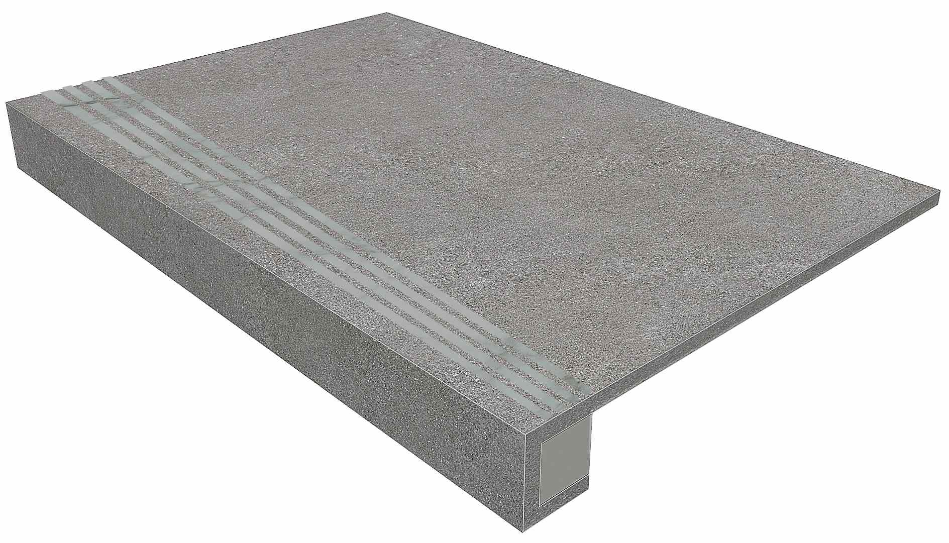 Ступень Luna Grey 330x1200 (прямоугольный бортик) с насечками+подступенок 145x1200 неполир. LN02