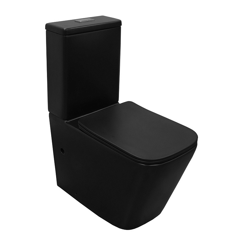 Унитаз-компакт Black King 370х640х810 безободковый, с сиденьем микролифт (soft close), черный AZ-8303D фото