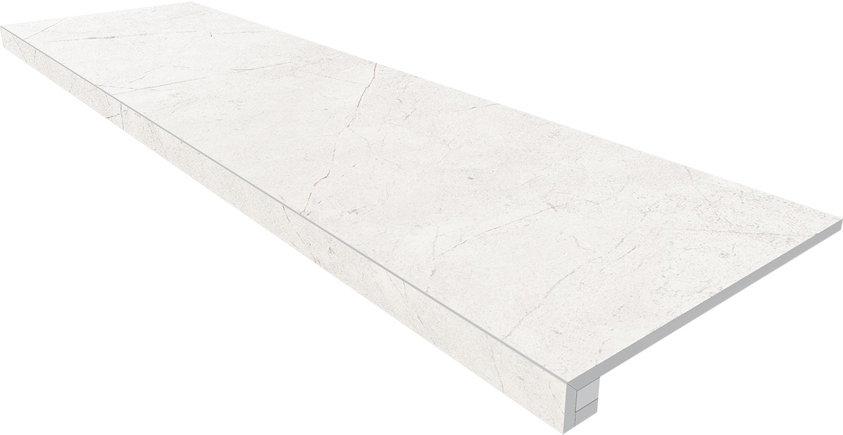 Ступень Nolana White 330x1200 (прямоугольный бортик) без насечек+подступенок 145x1200 неполир. NL00