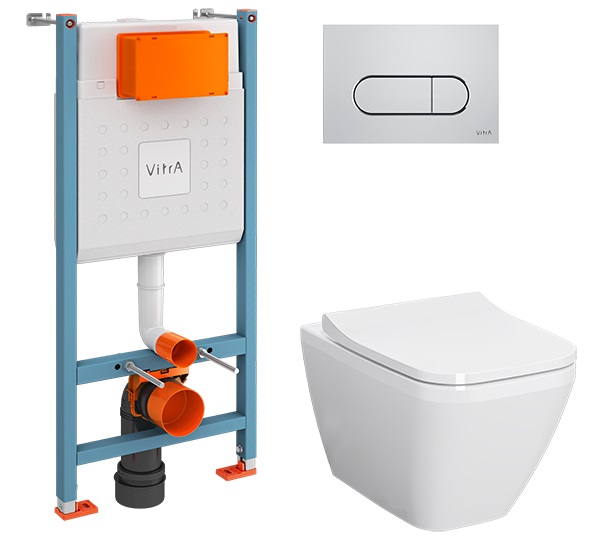 Комплект: унитаз Integra Square L-Box + инсталляция + кнопка хром 9856B003-7207 фото