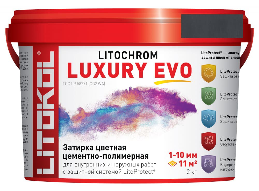 Затирка Litochrom 1-10 Luxury Evo LLE.140 мокрый асфальт ведро 2 кг