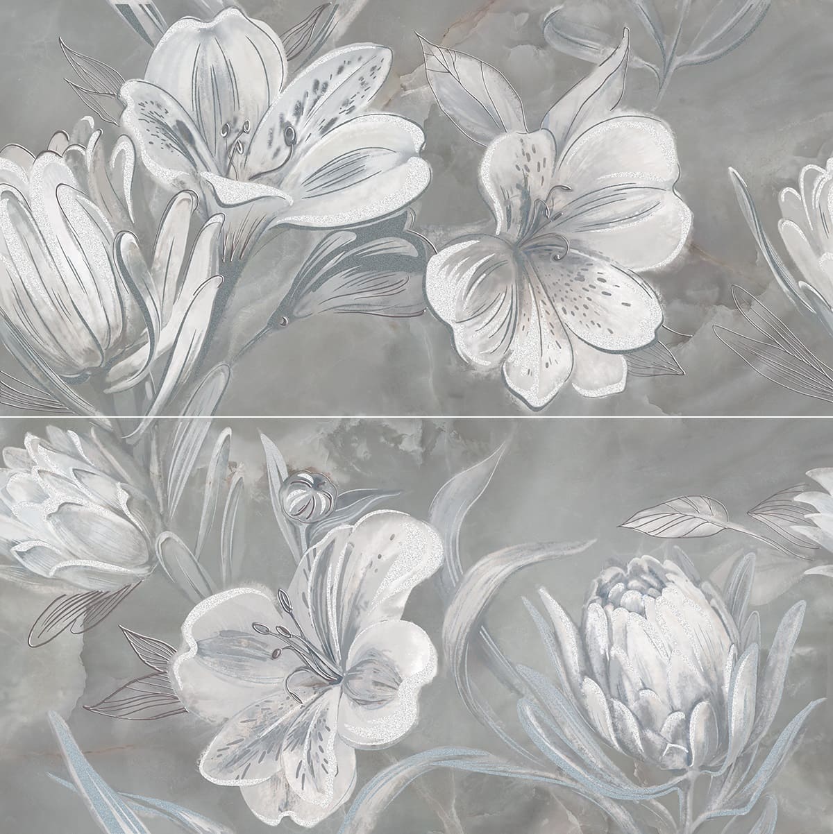 Панно настенное Opale Grey Flower 630x630 серое (комп. из 2 шт.)