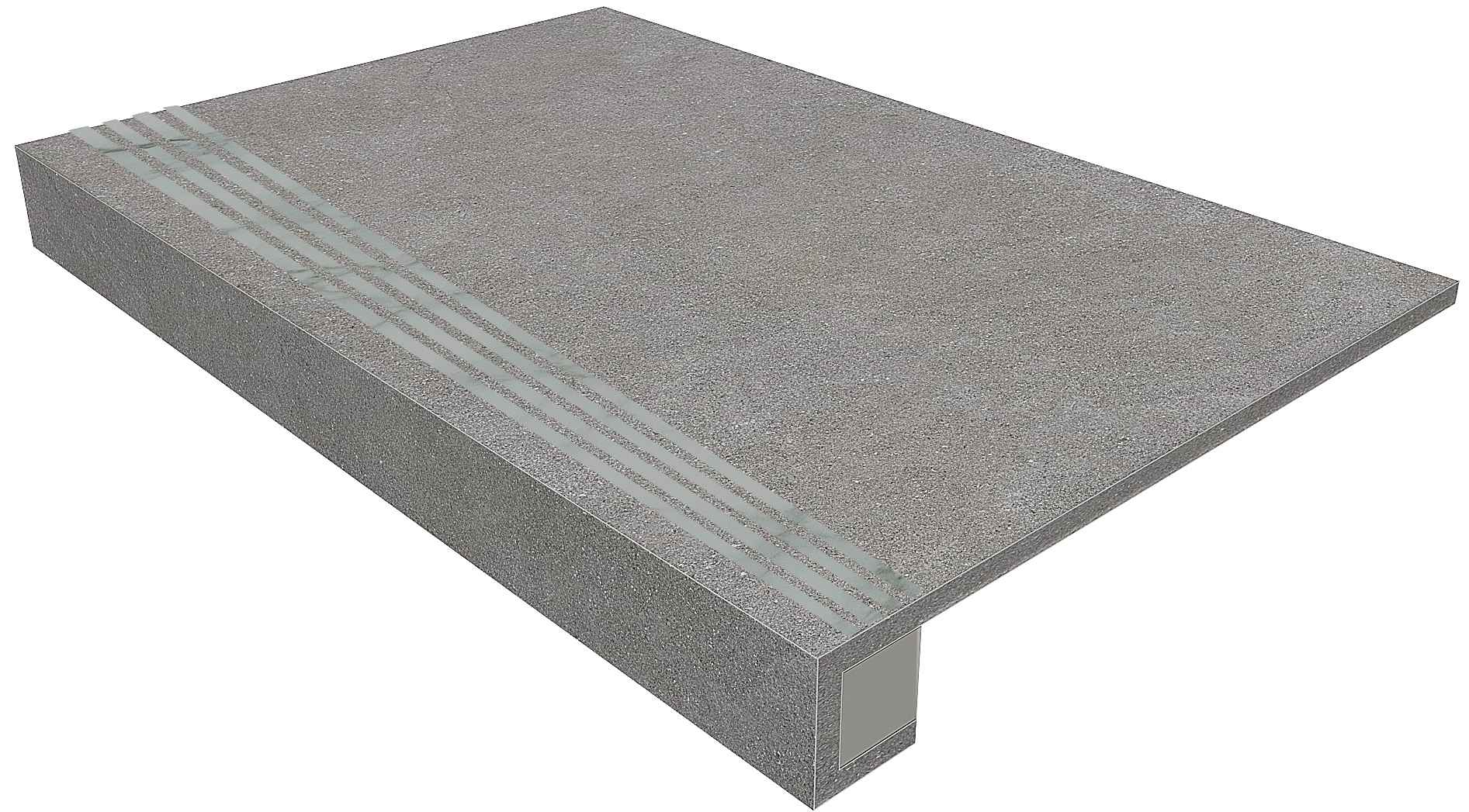 Ступень Terra Grey 330x1200 (прямоугольный бортик) с насечками+подступенок 145x1200 неполир. TE02