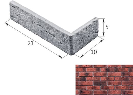 Тонкий Кирпич Мега 07- 28 угловой элемент красный (продается коробками)