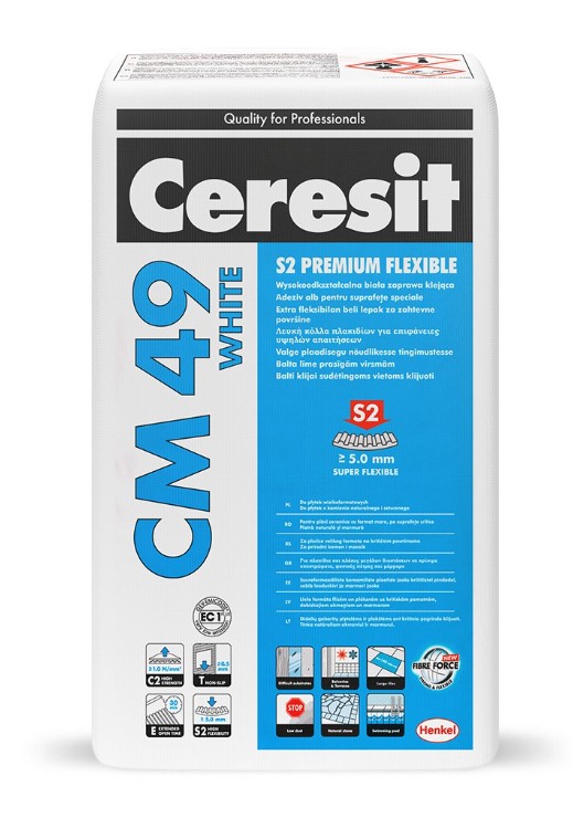 Клей для плитки Ceresit CM 49 White, для сверхкрупного формата, 20 кг