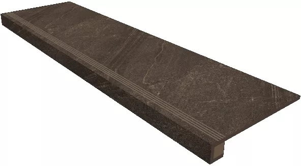 Ступень Gabbro Brown 330x1200 (прямоугольный бортик) с насечками+подступенок 145x1200 неполир. GB04