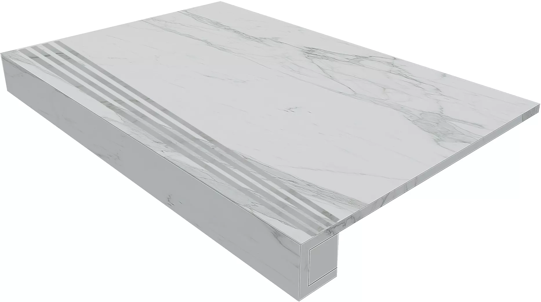 Ступень Montis White 330x1200 (прямоугольный бортик) с насечками+подступенок 145x1200 неполир. MN01